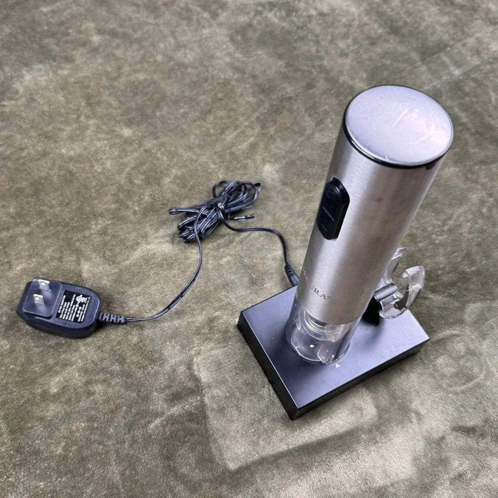 Secura Electric Wine Opener SWO-3N Stainless Steel Rechargeable with Base Silver